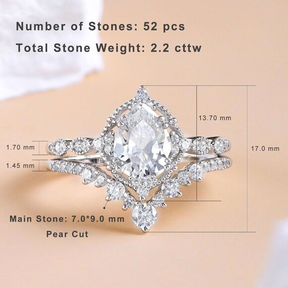 Wedding Rings for Women Sterling Silver Cubic Zirconia Engagement Sets - Picture 3 of 7